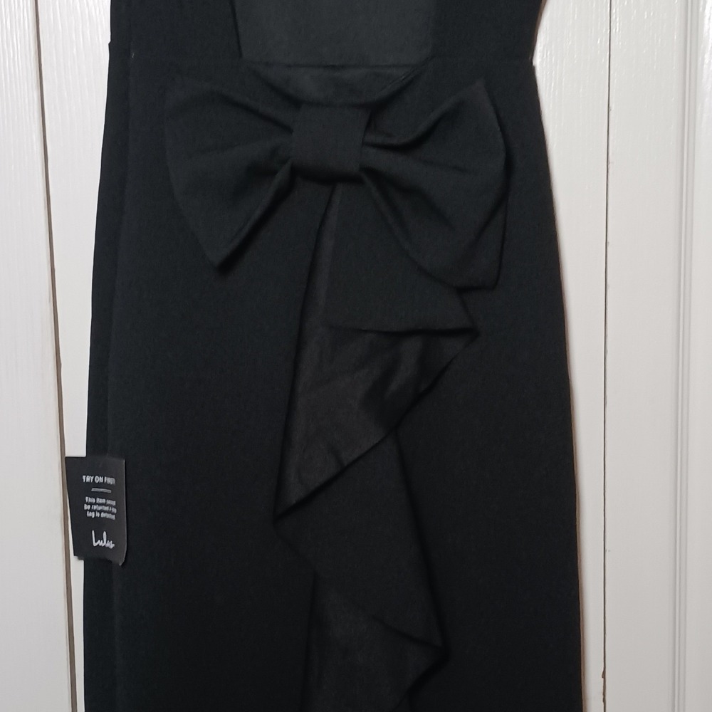 NWT Lulus Exquisite Refinement Black Backless Bow Ruffled Maxi Dress S Formal - Picture 9 of 14